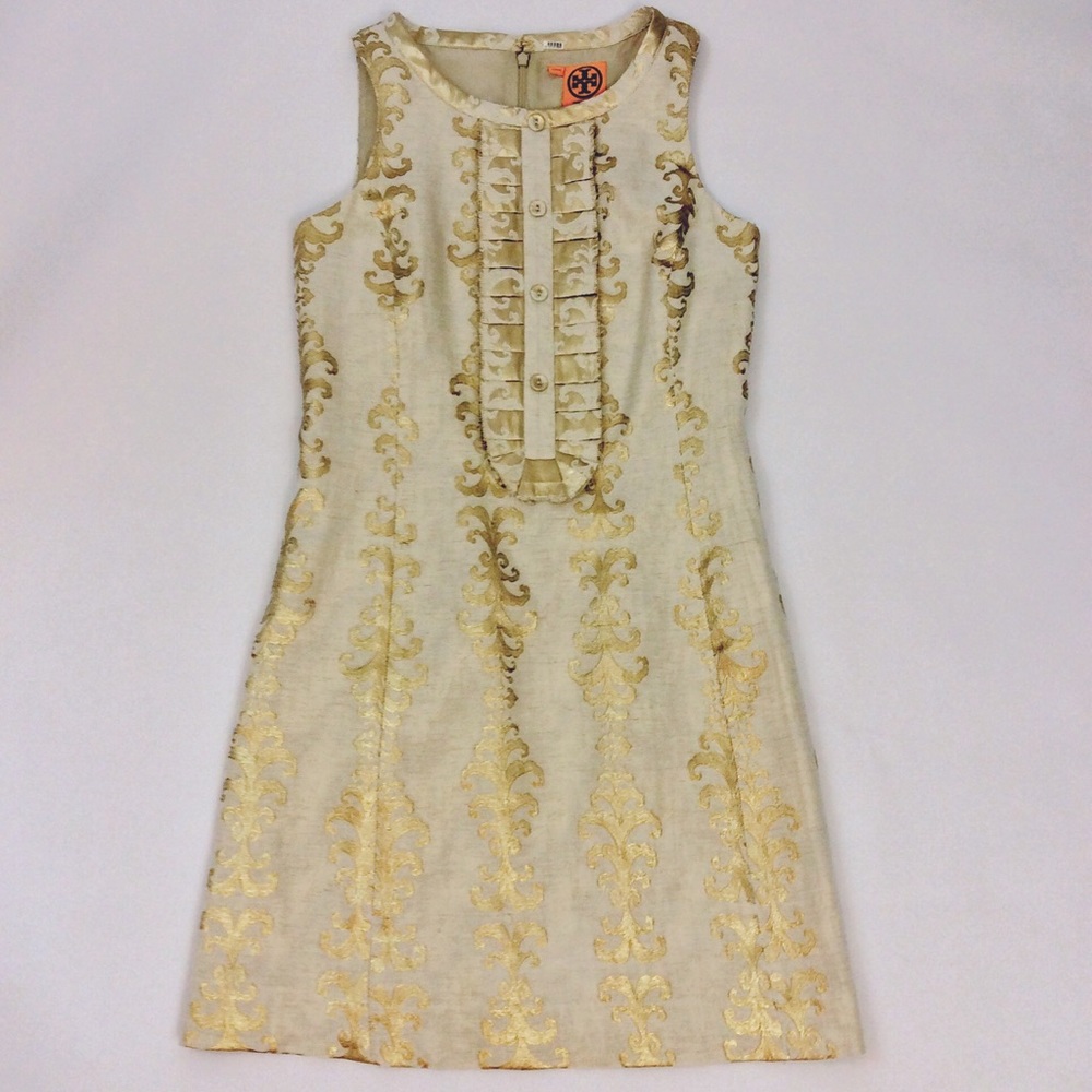 Tory Burch Gold Brocade Linen Dress